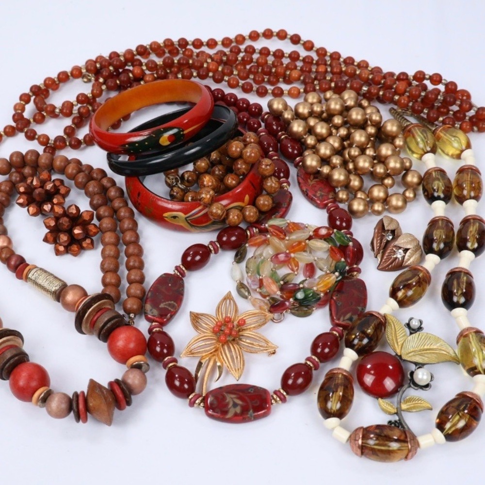VTG Jewelry Lot (13) MCM Boho‎ Eclectic Statement Pieces Earth Tones Layering